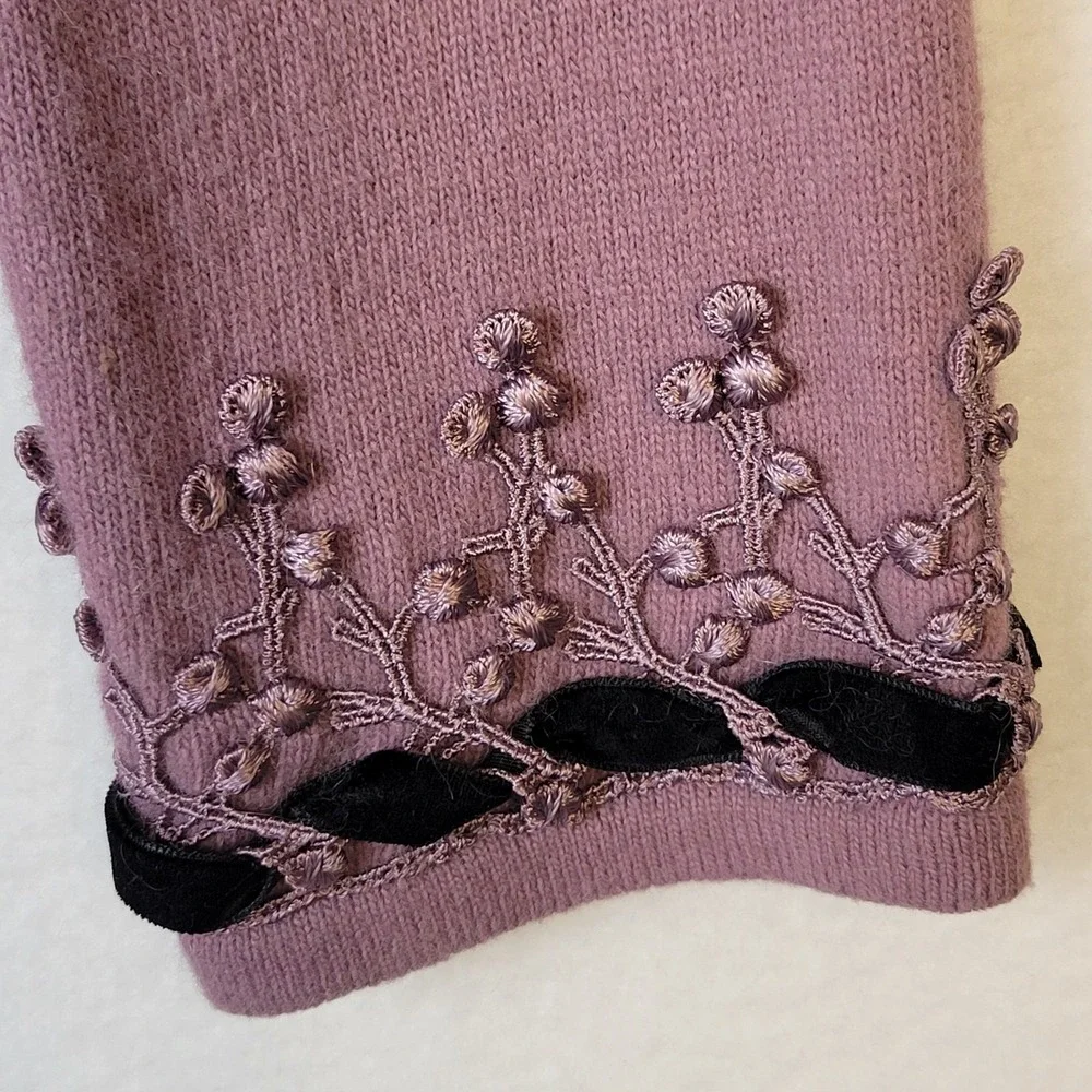 Free People Vintage Y2K Embroidered Cardigan M Velvet Trim Romantic Whimsigoth - Picture 7 of 10